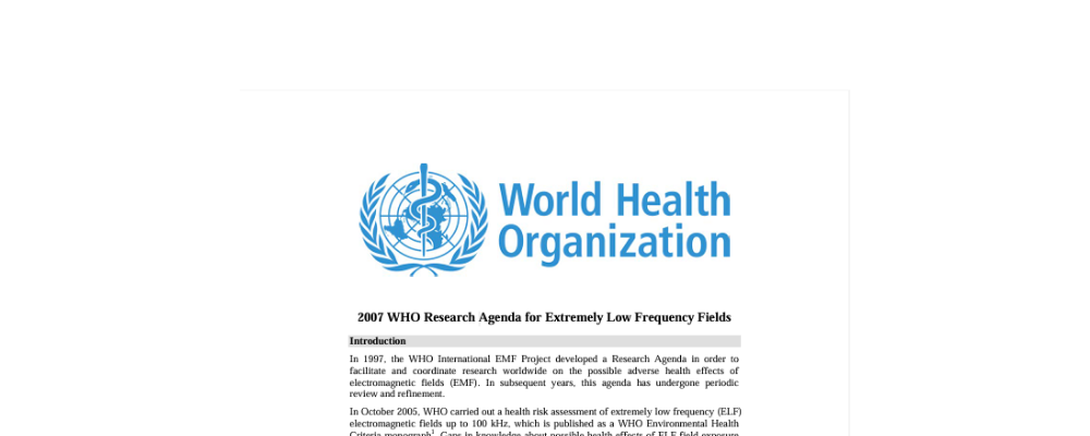 2007 WHO Research Agenda for Extremely Low Frequency Fields