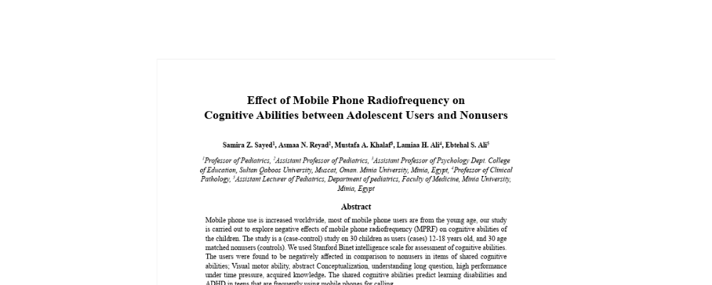 Effect of Mobile Phone Radiofrequency on Cognitive Abilities between Adolescent Users and Nonusers