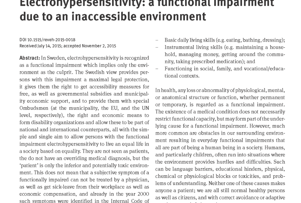 Electrohypersensitivity: a functional impairment due to an inaccessible environment