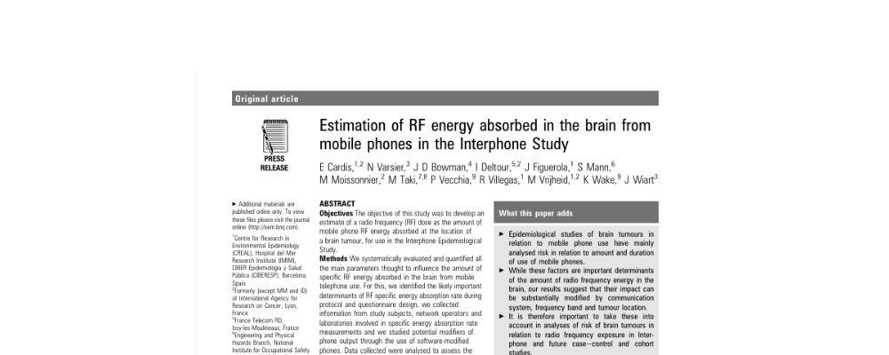 Estimation of RF energy absorbed in the brain from mobile phones in the Interphone Study