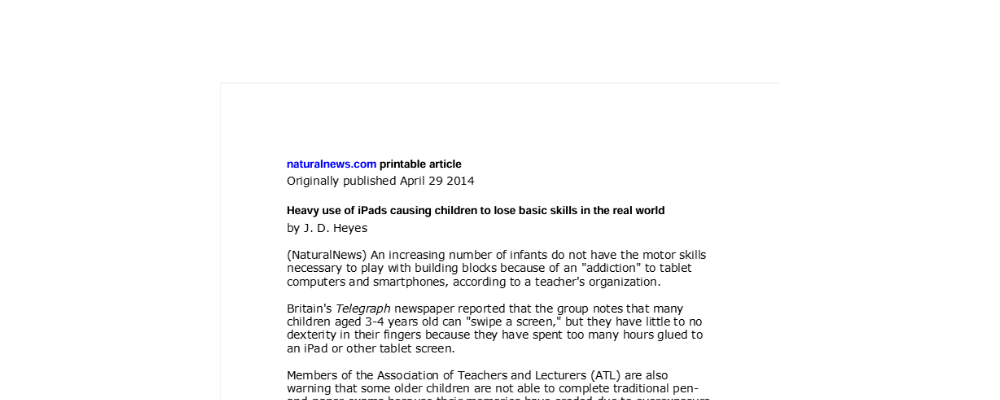 Heavy use of iPads causing children to lose basic skills in the real world
