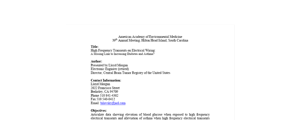 High Frequency Transients on Electrical Wiring: A Missing Link to Increasing Diabetes and Asthma?