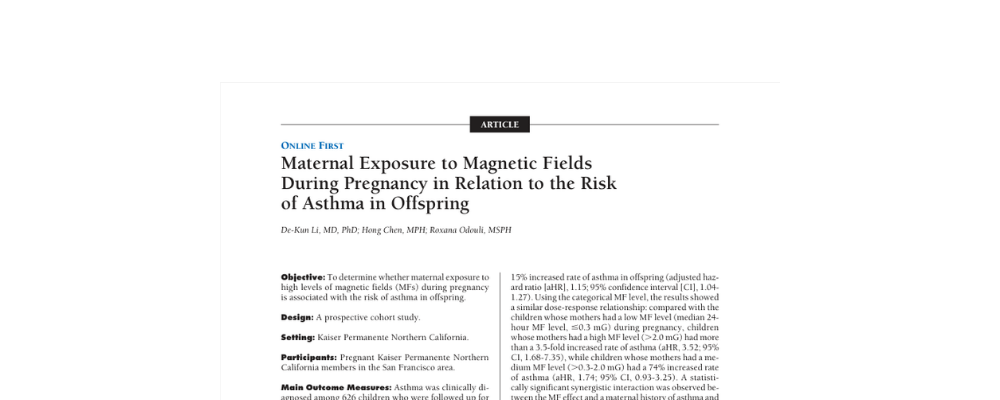 Maternal Exposure to Magnetic Fields During Pregnancy in Relation to the Risk of Asthma in Offspring