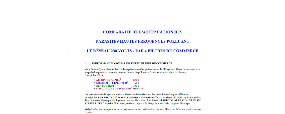 COMPARATIVA DE LA ATENUACIÓN DE PARÁSITOS DE ALTA FRECUENCIA QUE CONTAMINAN LA RED DE 230 VOLTIOS – POR 4 FILTROS COMERCIALES