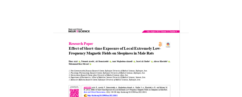 Effect of Short-time Exposure of Local Extremely Low-Frequency Magnetic Fields on Sleepiness in Male Rats