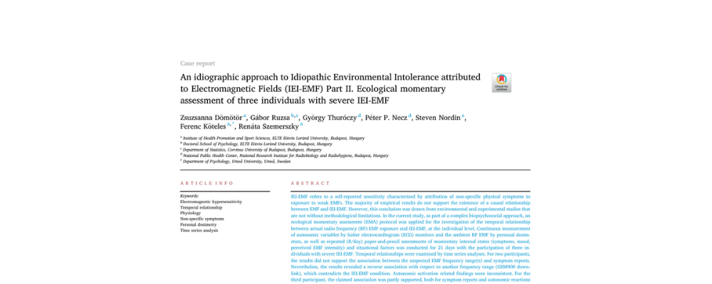 An idiographic approach to Idiopathic Environmental Intolerance attributed to Electromagnetic Fields (IEI-EMF) Part II. Ecological momentary assessment of three individuals with severe IEI-EMF