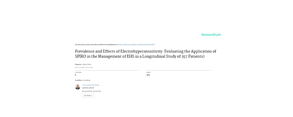 Prevalence and Effects of Electrohypersensitivity: Evaluating the Application of SPIRO in the Management of EHS in a Longitudinal Study of 357 Patients)